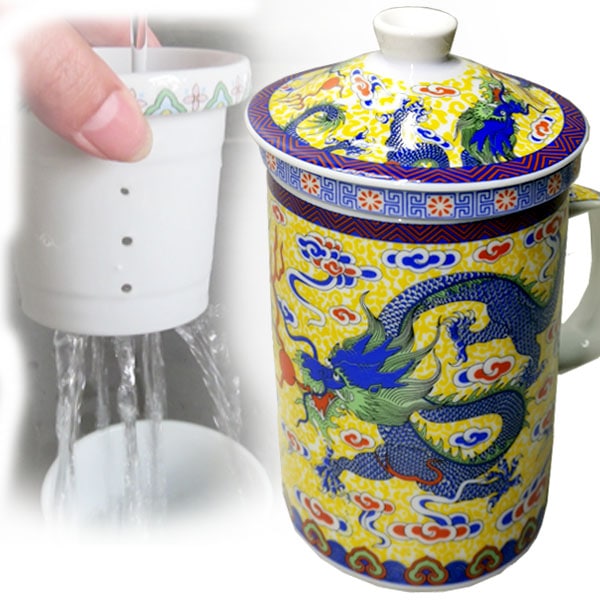 茶漉し付きマグカップ黄龍｜黄竜,ドラゴン,景徳鎮,食器,中国,茶器,中国