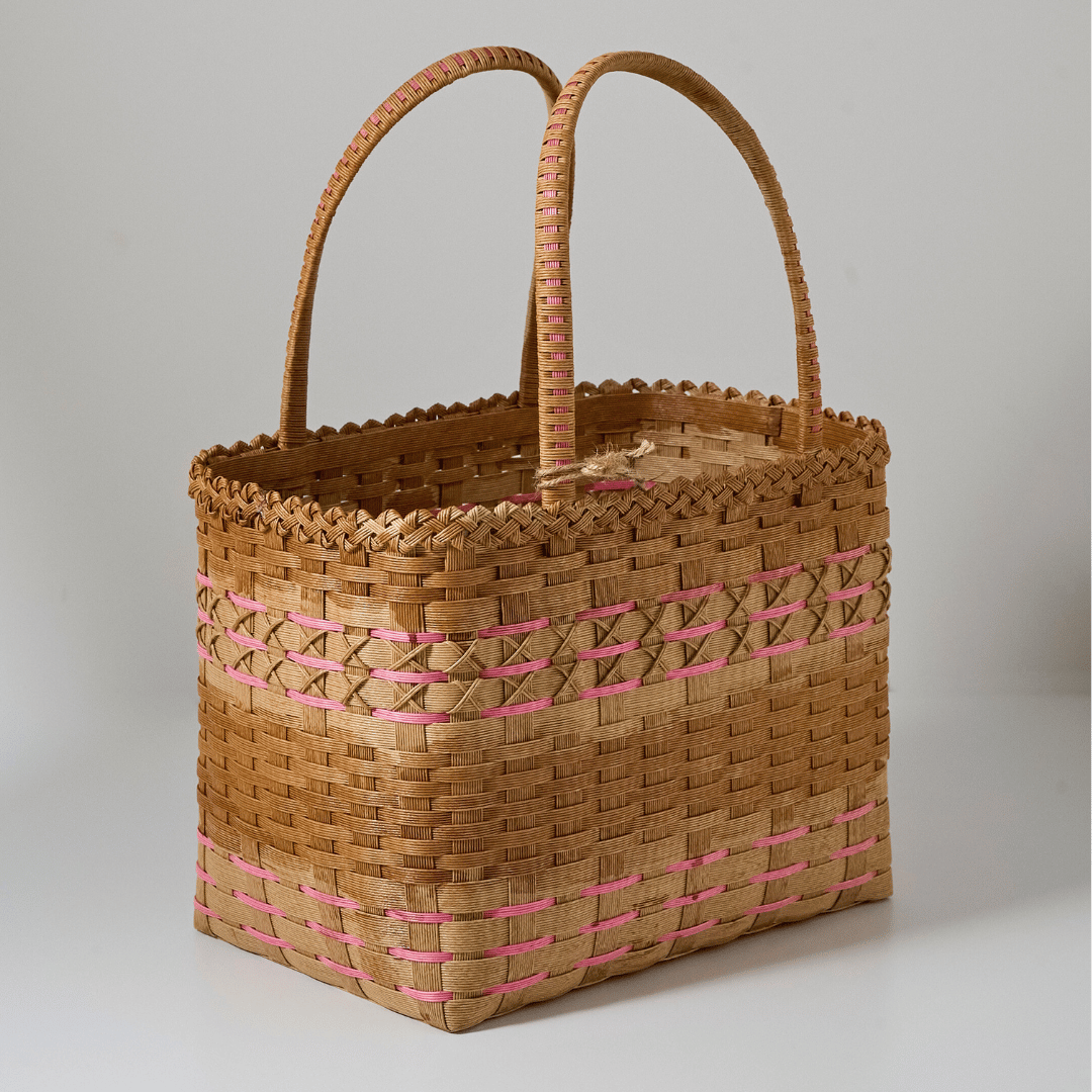 クラフトかごバッグ （アイボリー×ピンク）【田原美津技】 | 工芸品