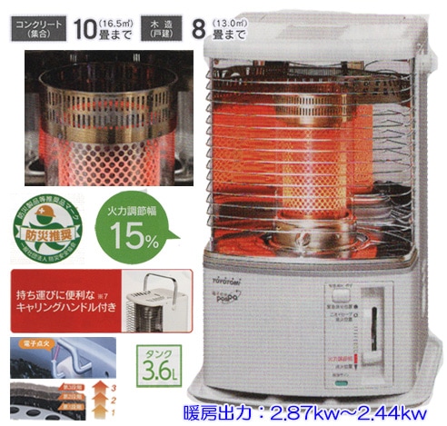 トヨトミ赤外線シングル燃焼石油ストーブRS-H29N/RS-H2924ハンドル付