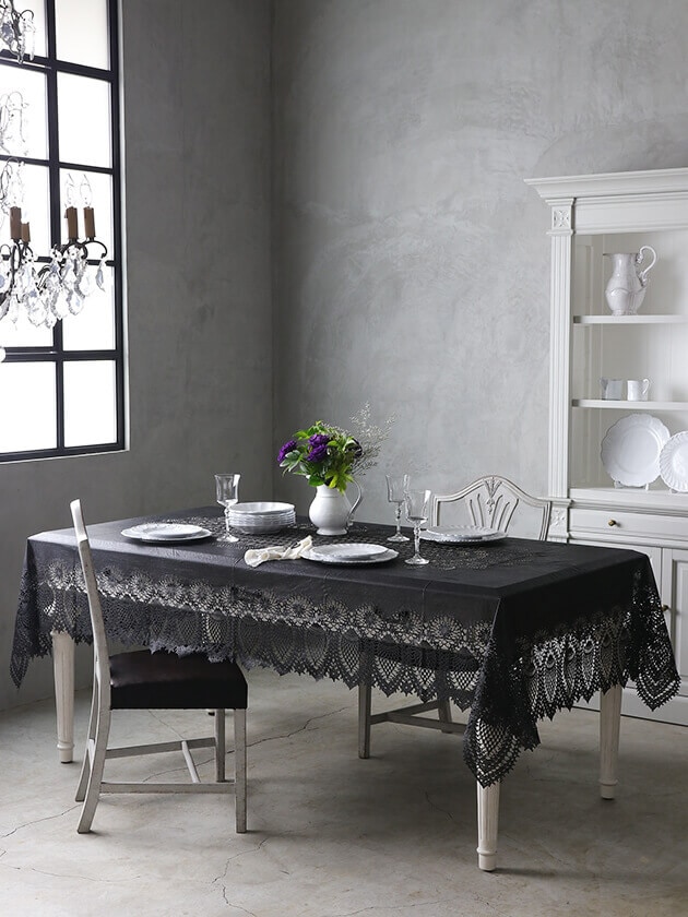 Fiorira un Giardinoビニールテーブルクロスブラック264x150cm