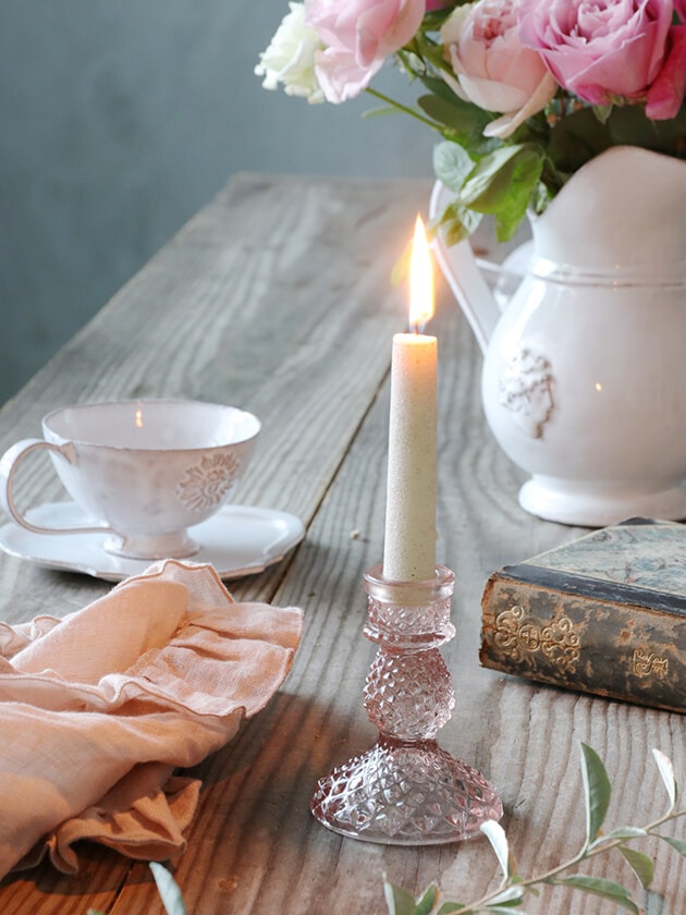 GOODWILLガラスキャンドルホルダーELEGANTピンク10cm ～ サラグレース