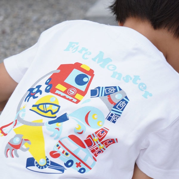 在庫限り】saversオリジナルTシャツ Fire Monster キッズ用 (アクア