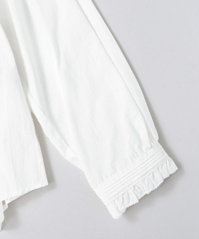 シェリー・E/G コットンの立ち襟ギャザーブラウス 白/ITEM,JACKET