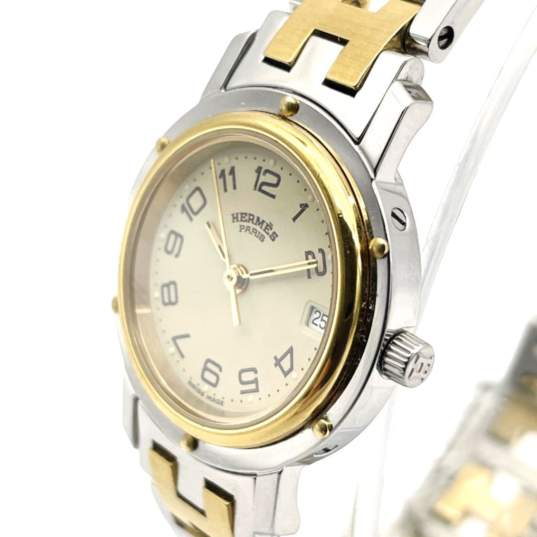 HERMES エルメス レディース腕時計 クリッパー SS/GP QZ ゴールド
