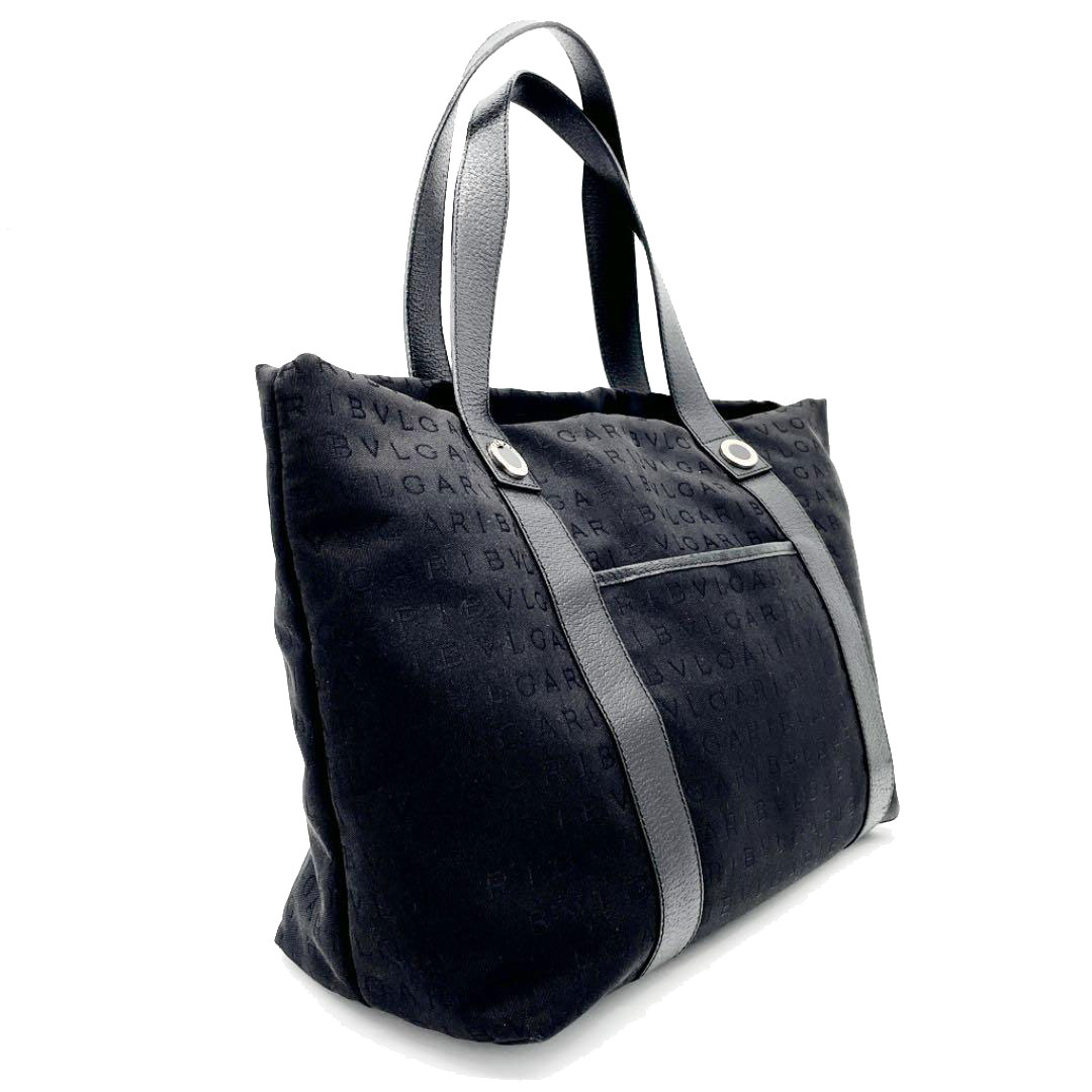 BVLGARI ブルガリ トートバッグ ロゴマニア キャンバス ブラック