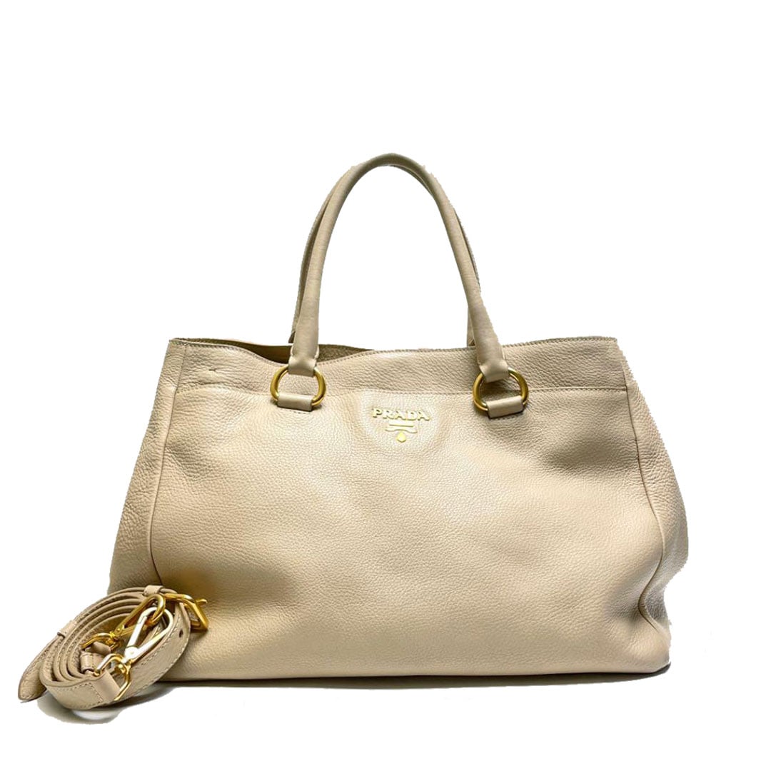 PRADA プラダ 2WAYハンドバッグ レザー ベージュ ゴールド金具 BR4393