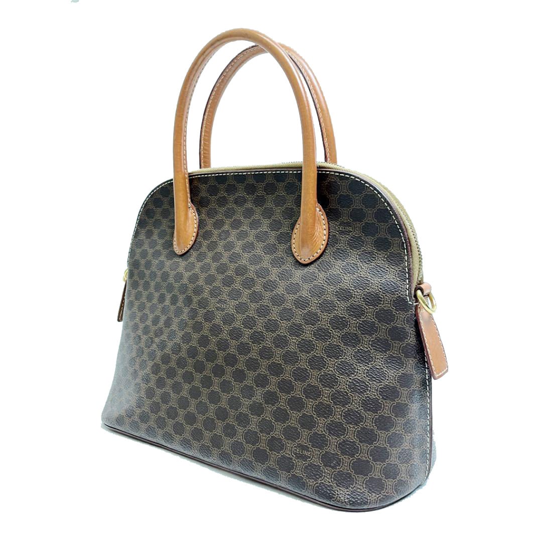 CELINE セリーヌ 2WAYハンドバッグ マカダム柄 ブラウン PVC/レザー