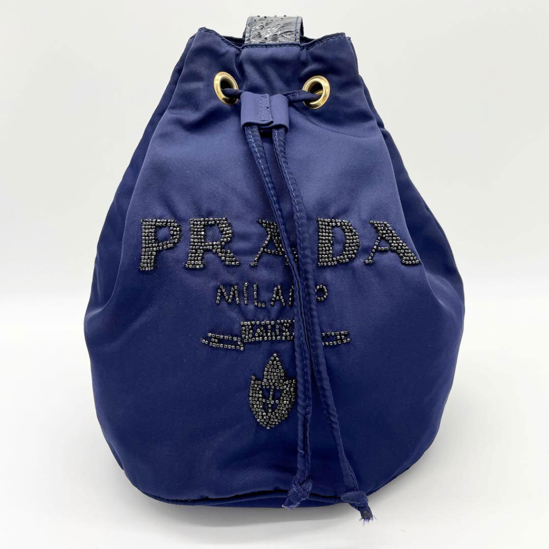 PRADA プラダ 巾着型 ショルダーバッグ ビーズロゴ テスートナイロン