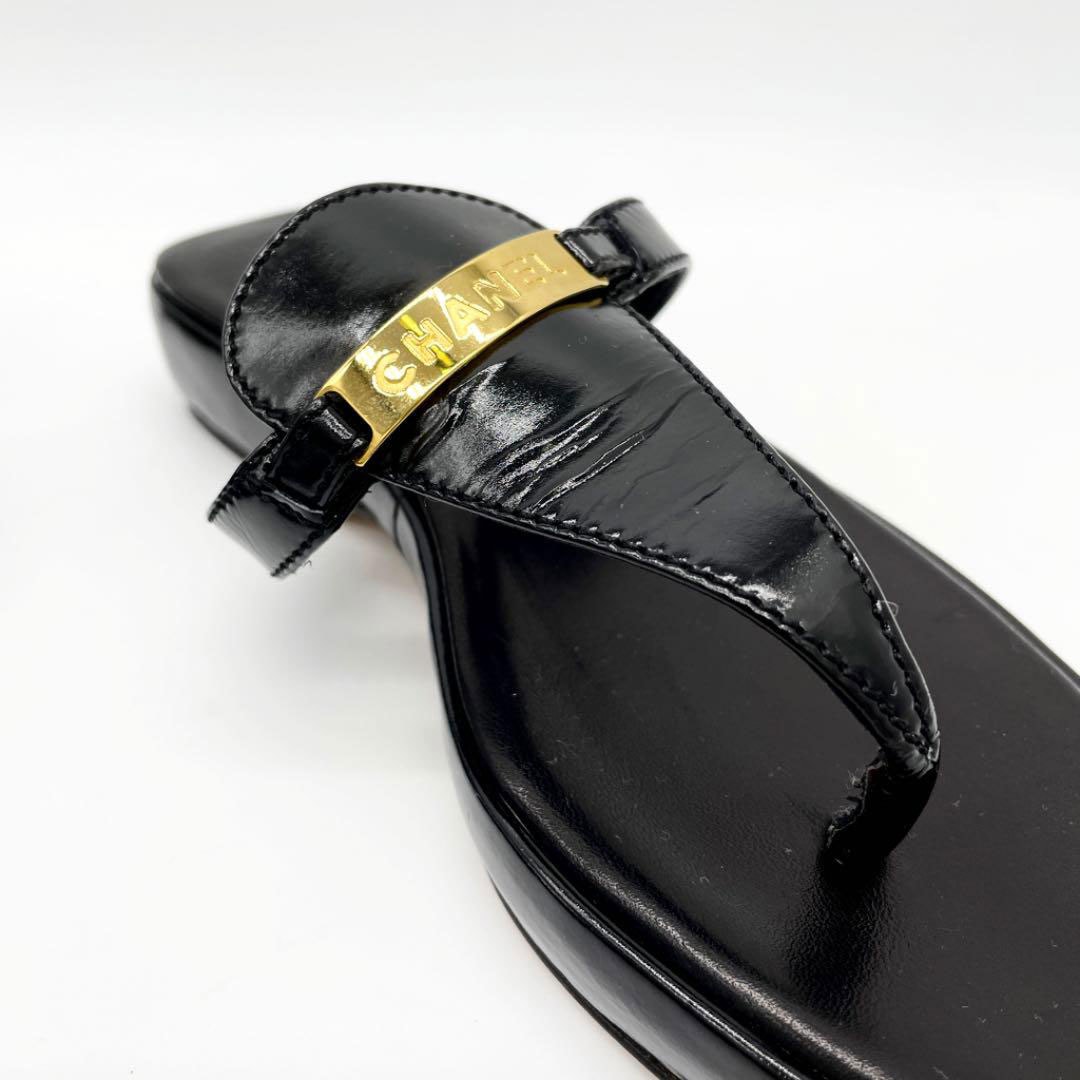 CHANEL シャネル サンダル エナメル レザー 98P ブラック ゴールド金具