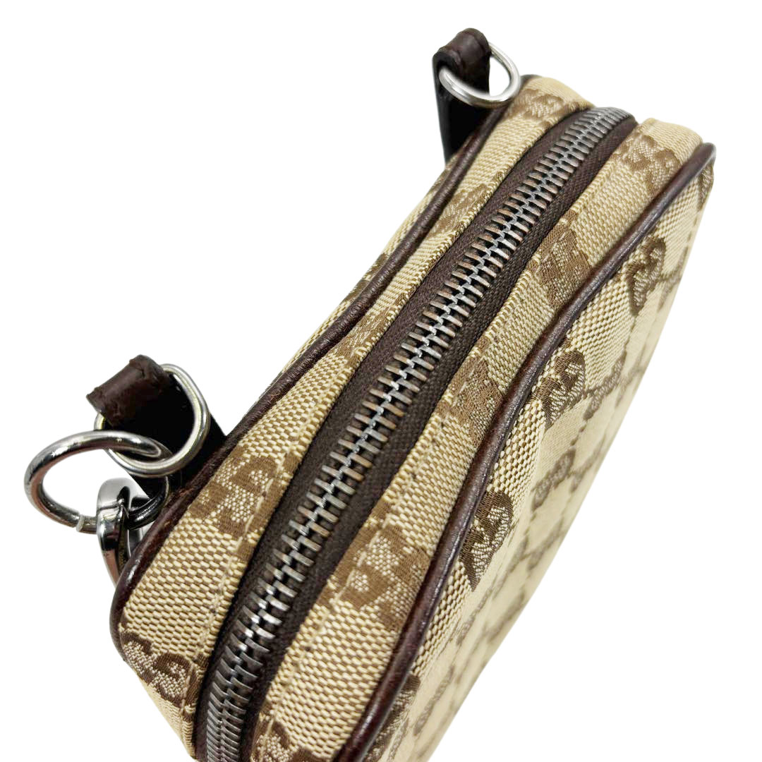 GUCCI グッチ ミニショルダーバッグ ポーチ GGキャンバス レザー