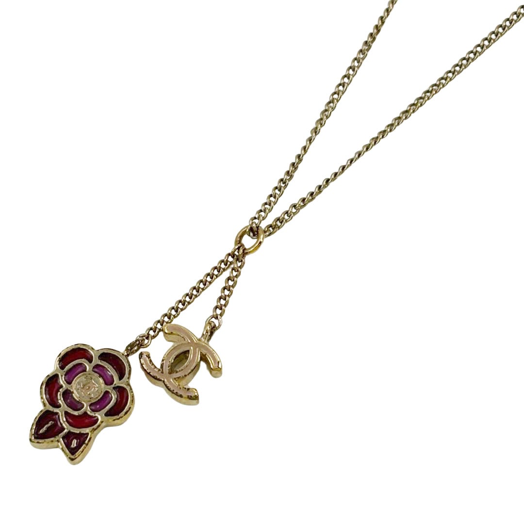 CHANEL シャネル ネックレス カメリア ココマーク 05P レッド ゴールド