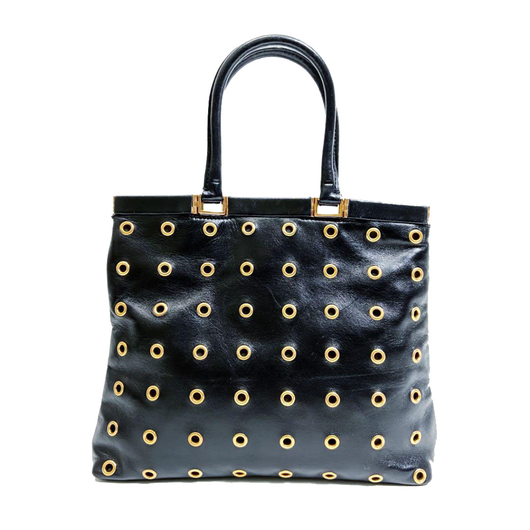 PRADA プラダ ミニトートバッグ ハトメ レザー ブラック ゴールド金具