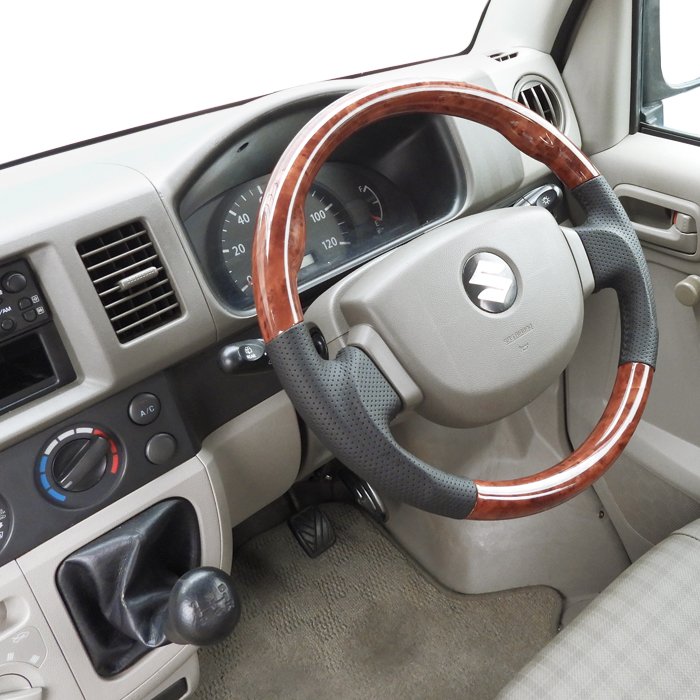 エブリイワゴン DA64W ガングリップステアリング 茶木目 ブラック