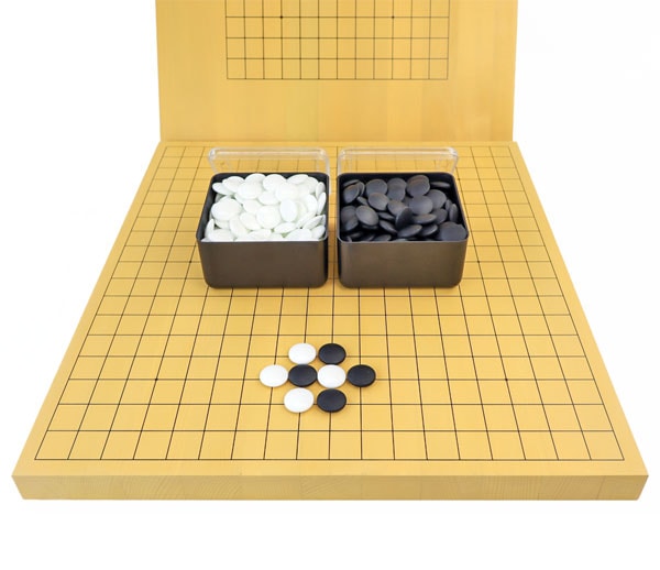 囲碁セット 13路19路両用新かや1寸卓上碁盤セット(ガラス碁石桜・プラ