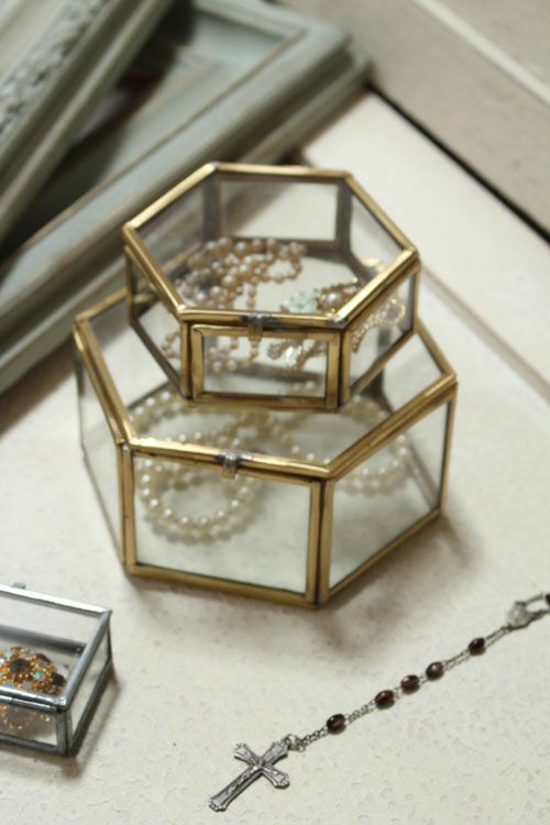 かわいいブラス・ジュエリーケースセット/ヘキサゴン おしゃれな