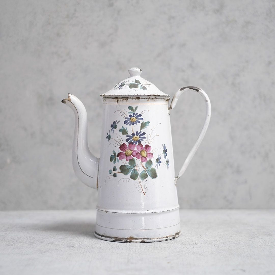 アンティークエナメルコーヒーポット フランス ハンドペイントが