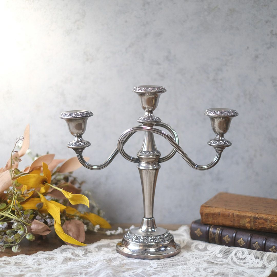 ヴィンテージ キャンドルスタンド シルバープレート 3灯燭台
