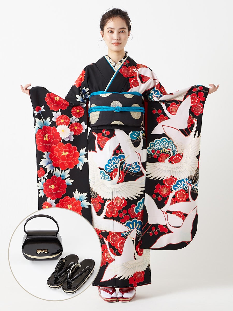 レンタル振袖【F1711】 鶴と牡丹(FREE レッド): ふりふ ｜ミマツ