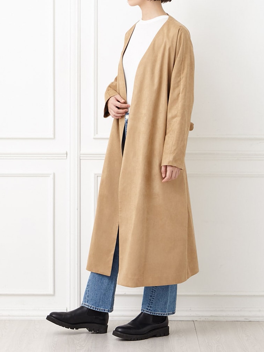 ノーカラーフェイクスエードコート(M キャメル): AIMER | エメ