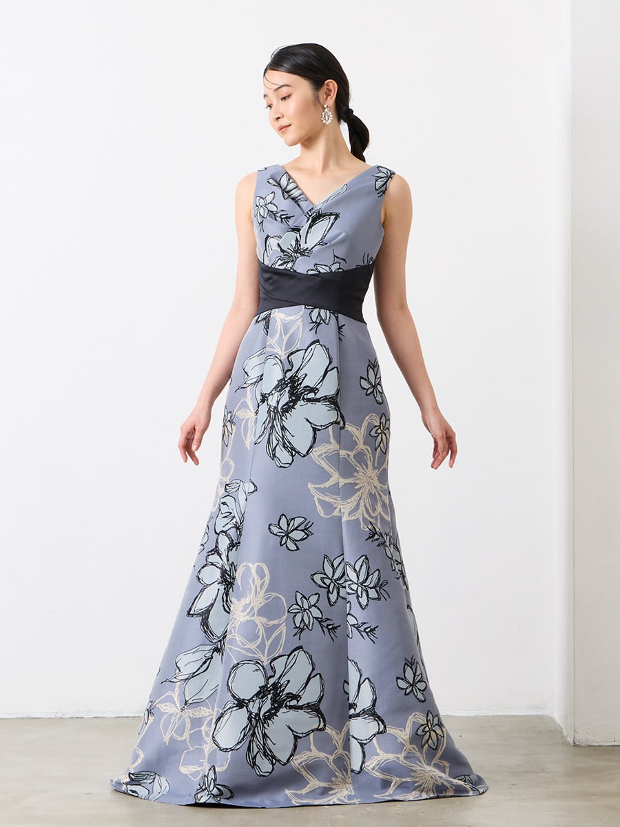 Sirene/花柄ジャカード×ソフトマーメイドラインドレス(M グレー