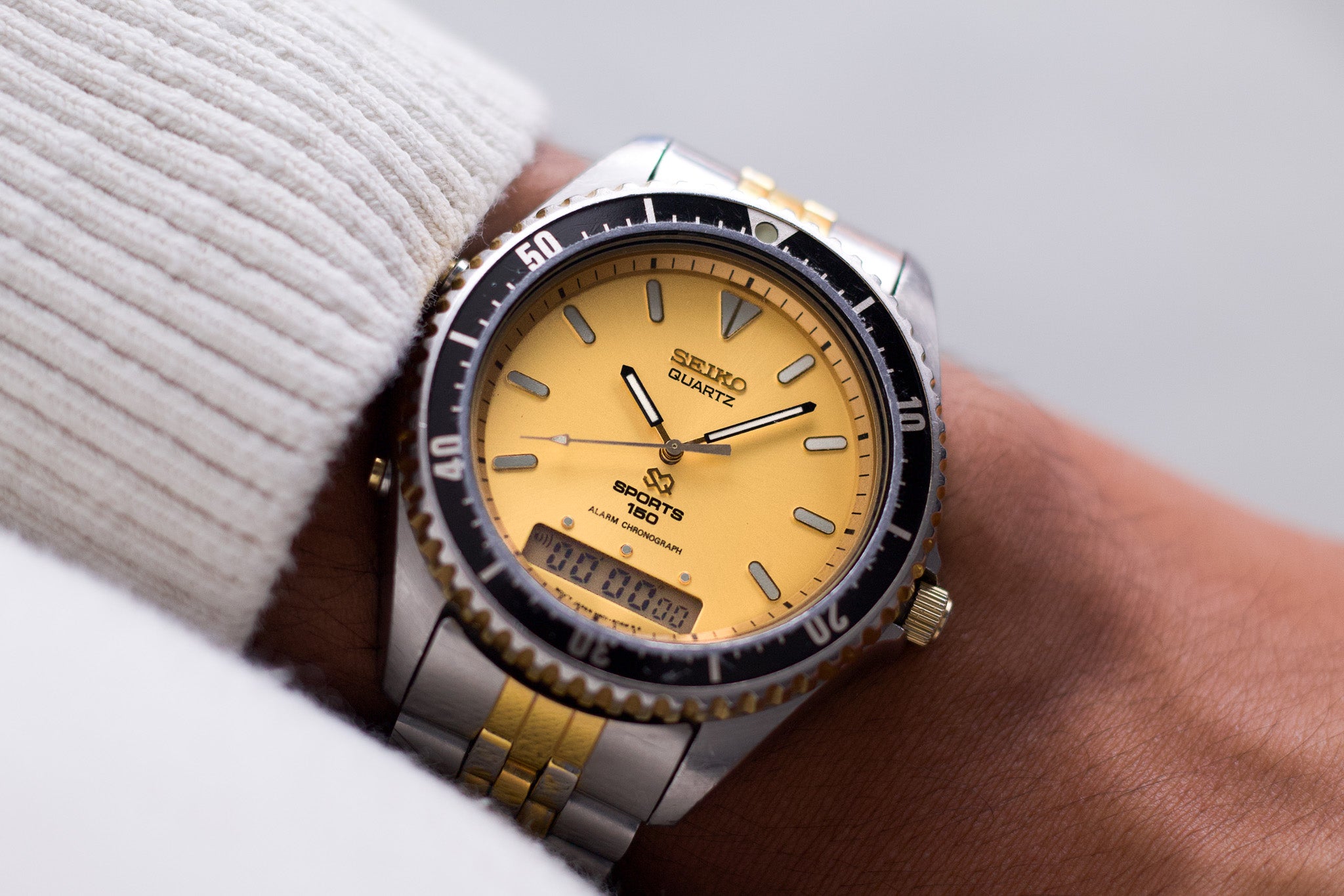 1991 Seiko Gold Sunburst Ana-Digi Chronograph Men's Wrist-Watch