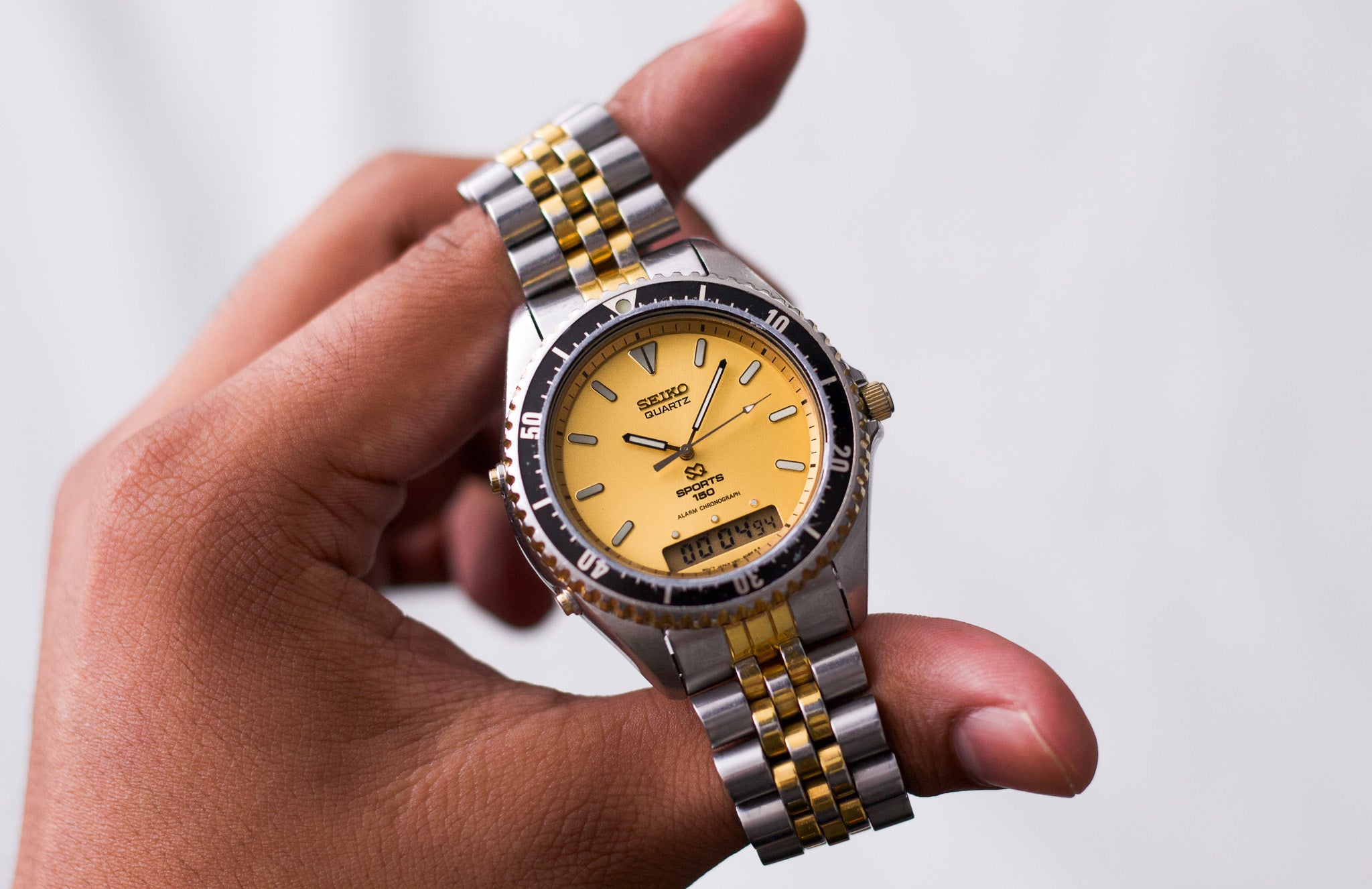 1991 Seiko Gold Sunburst Ana-Digi Chronograph Men's Wrist-Watch