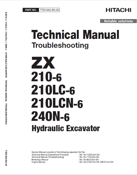 Hitachi ZX210-6, ZX210LC-6, ZX240N-6 Excavator Service Repair Manual