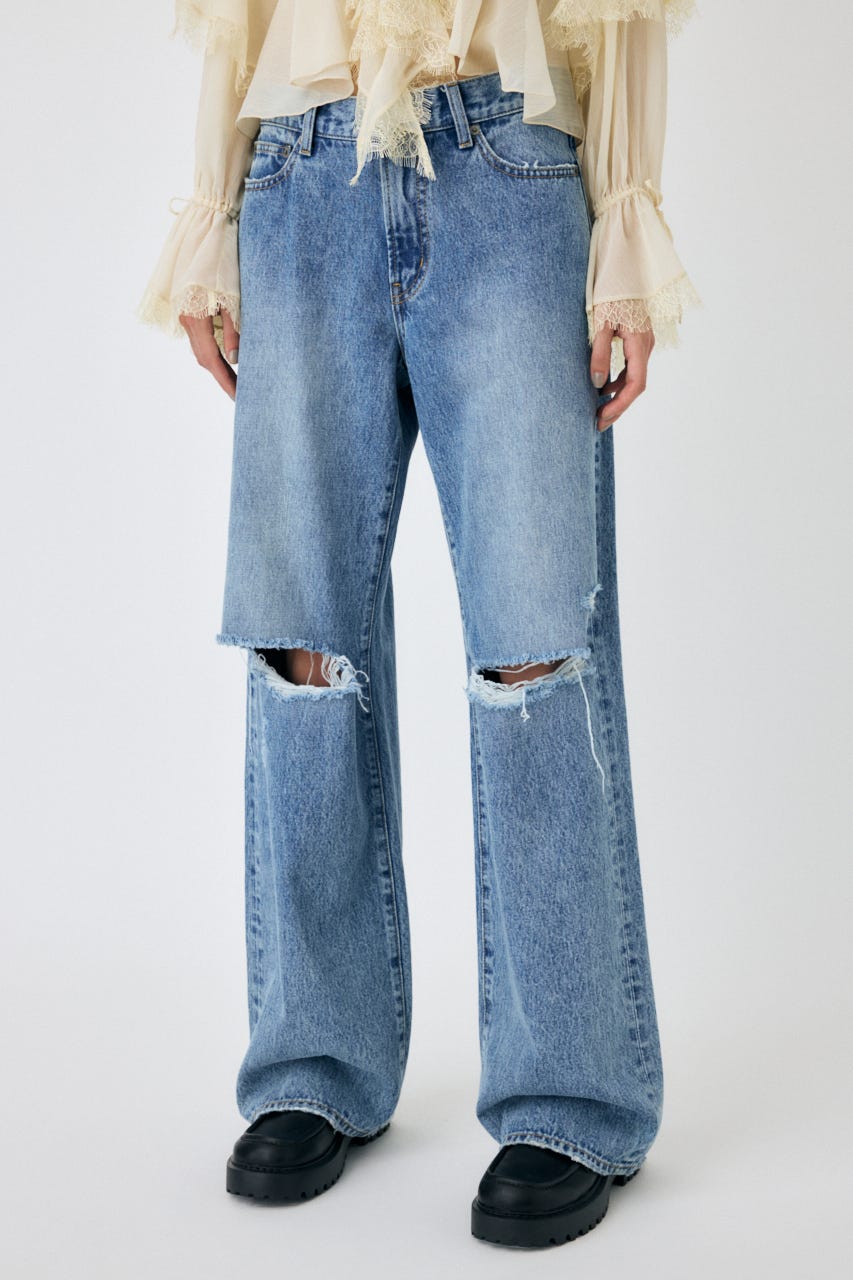 MOUSSY | KNEE SLIT WIDE ストレート デニム (ワイド ) |SHEL'TTER