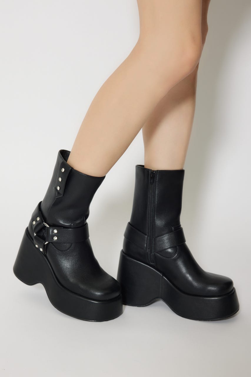 rienda | エンジニアウェッジヒールショートブーツ (ブーツ ) |SHEL