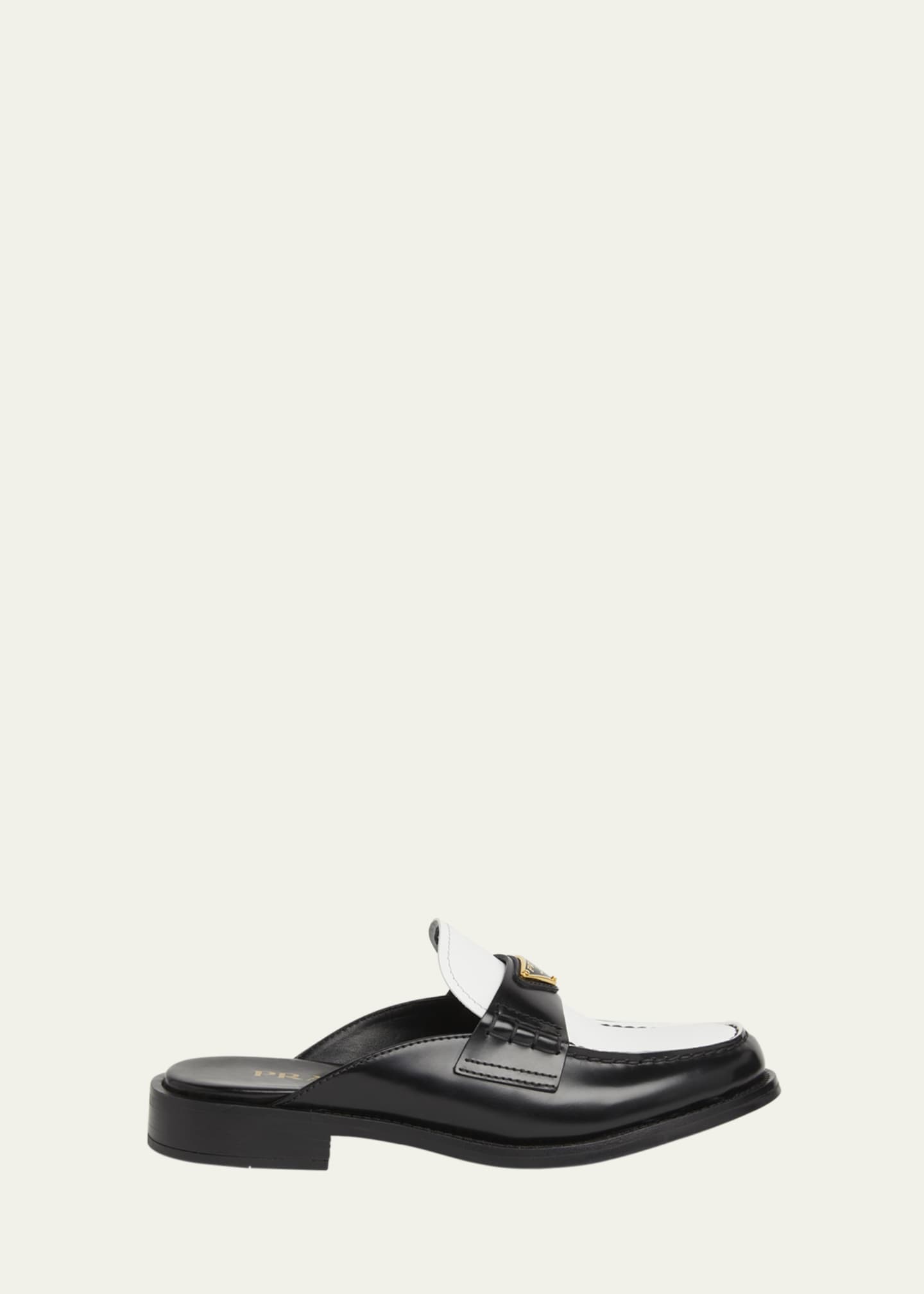Prada Spazzolato Bicolor Triangle Logo Loafer Mules - Bergdorf Goodman