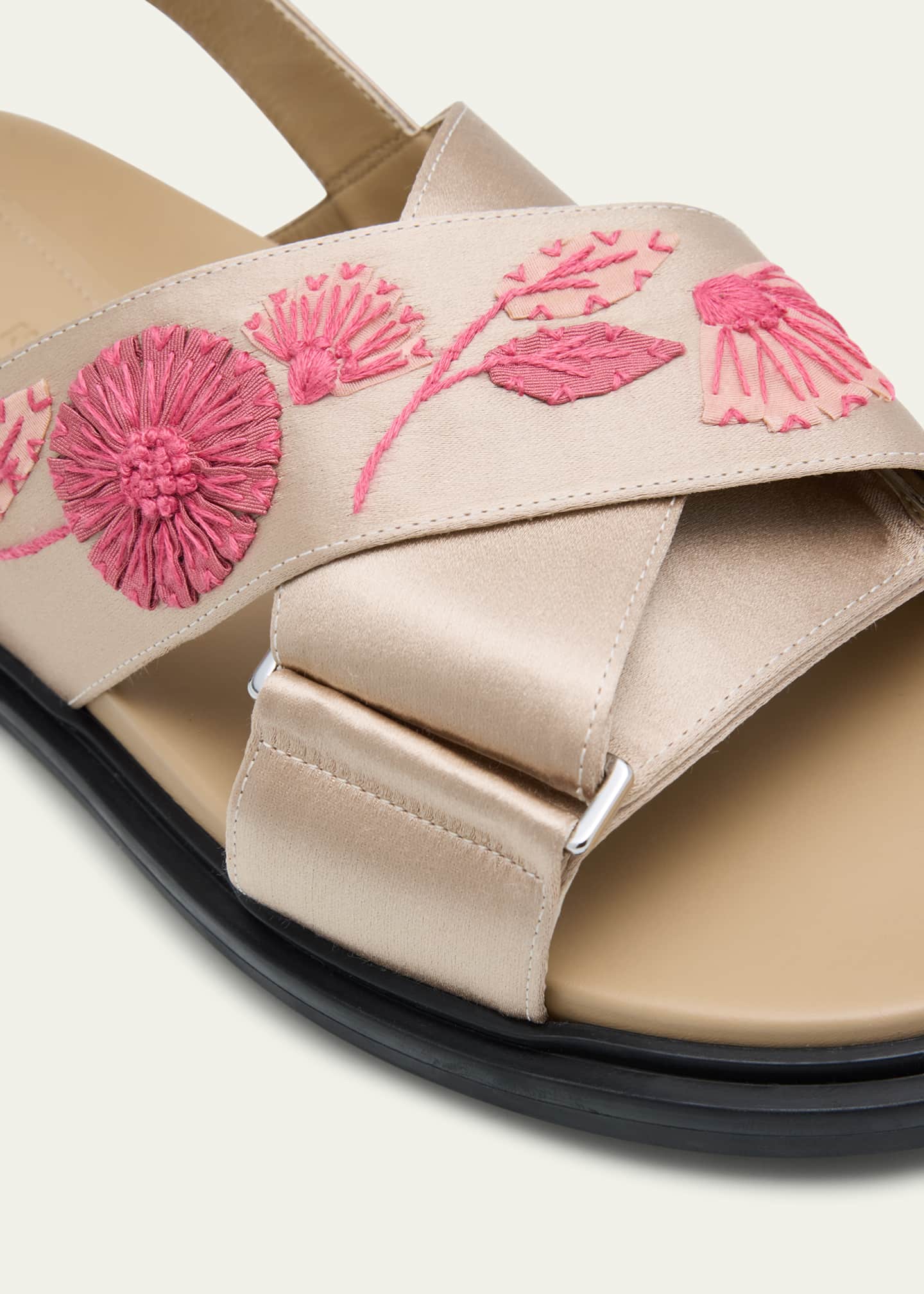 Marni Fussbett Floral Embroidered Satin Crisscross Sandals