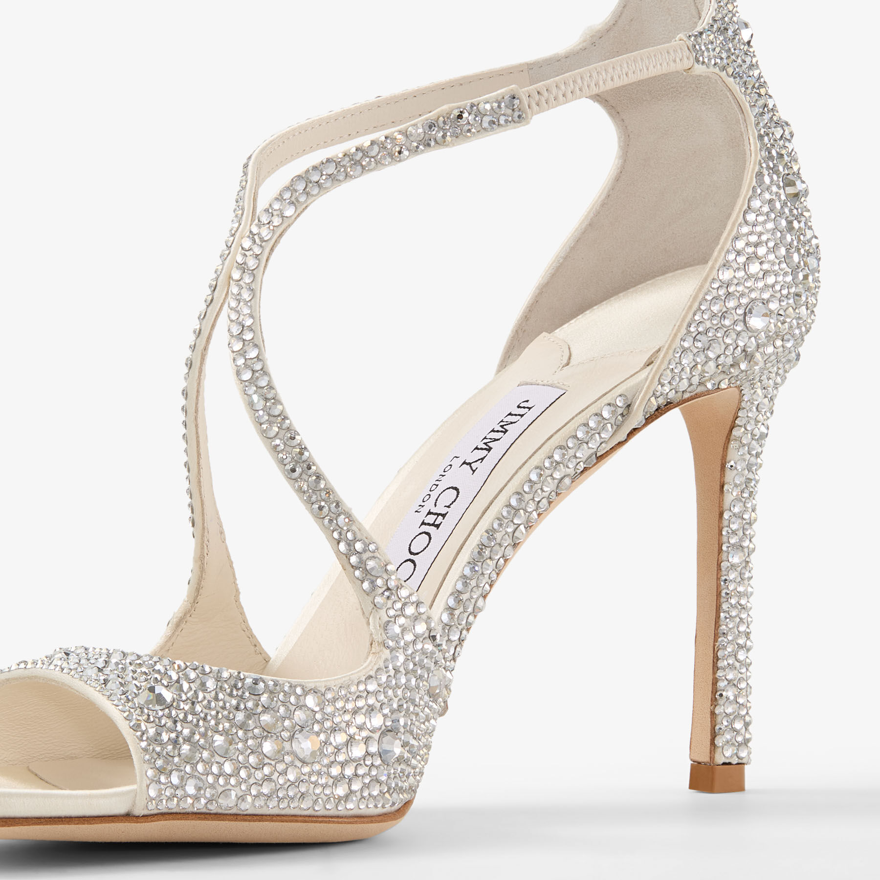 Azia 95 | Ivory Satin Pumps with Crystal Embellishment | JIMMY CHOO