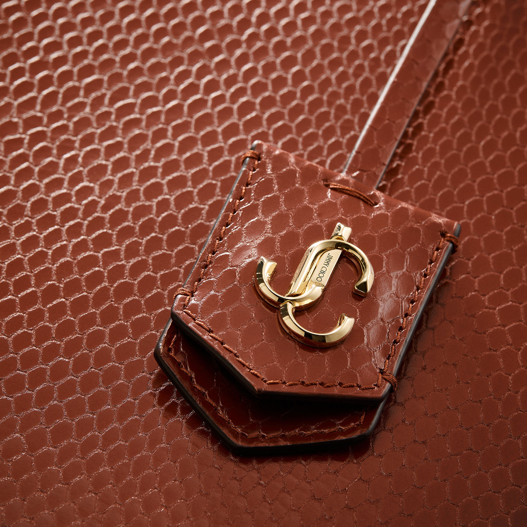 Nine2Five East-West | Cognac Elaphe Printed Leather Tote Handbag