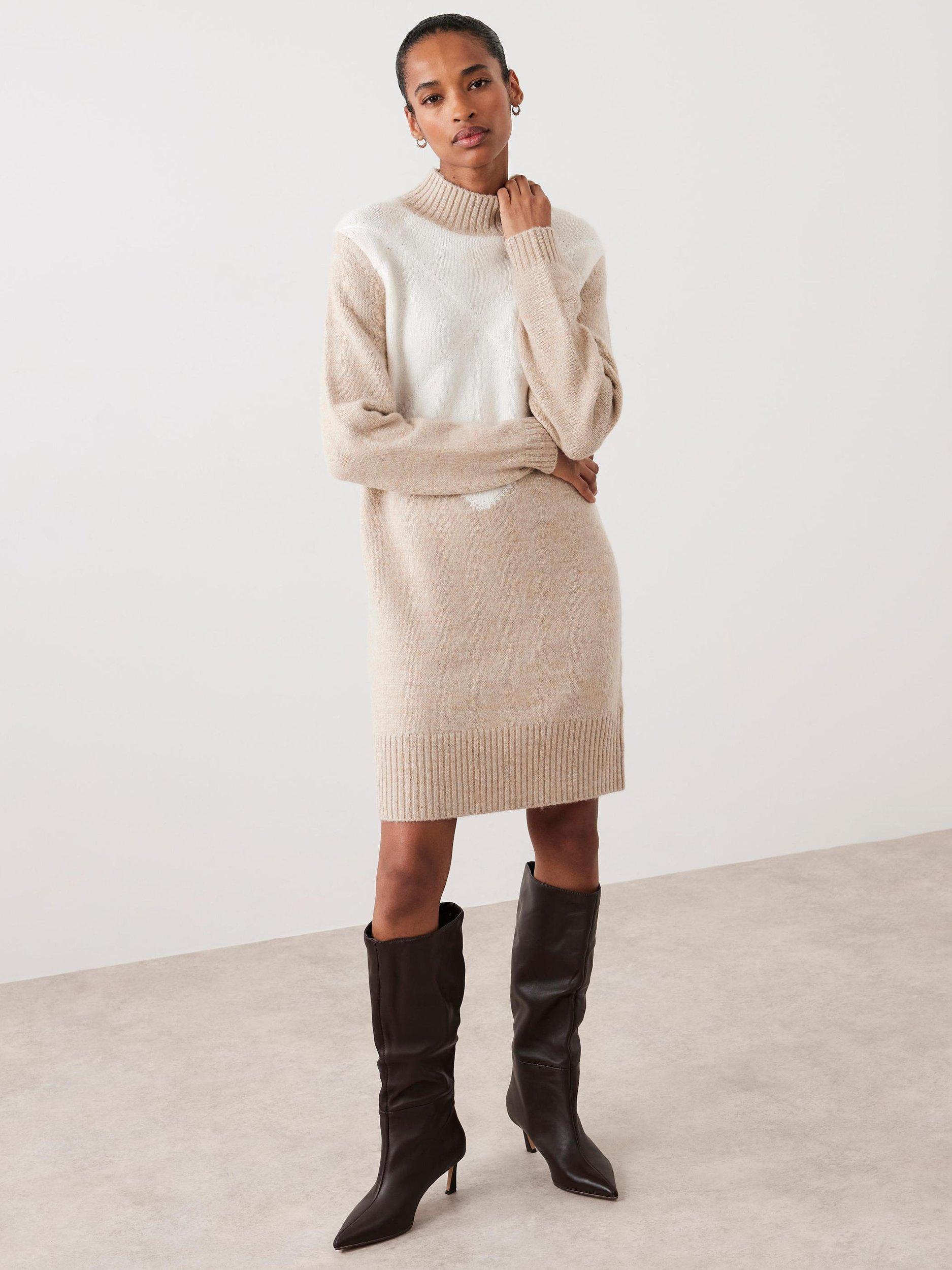 Mint Velvet Argyle Knit Mini Dress, Natural