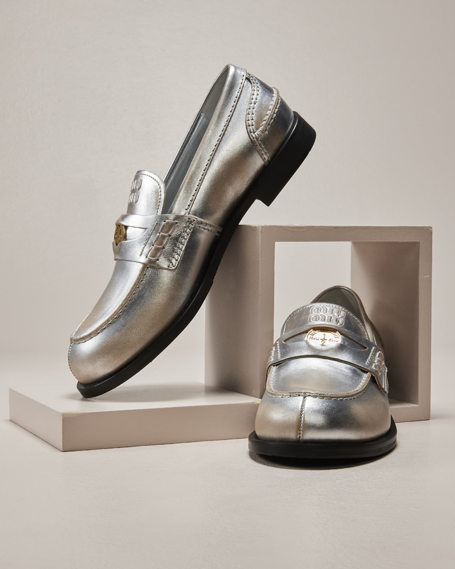 Miu Miu Leather Coin Penny Loafers | Neiman Marcus