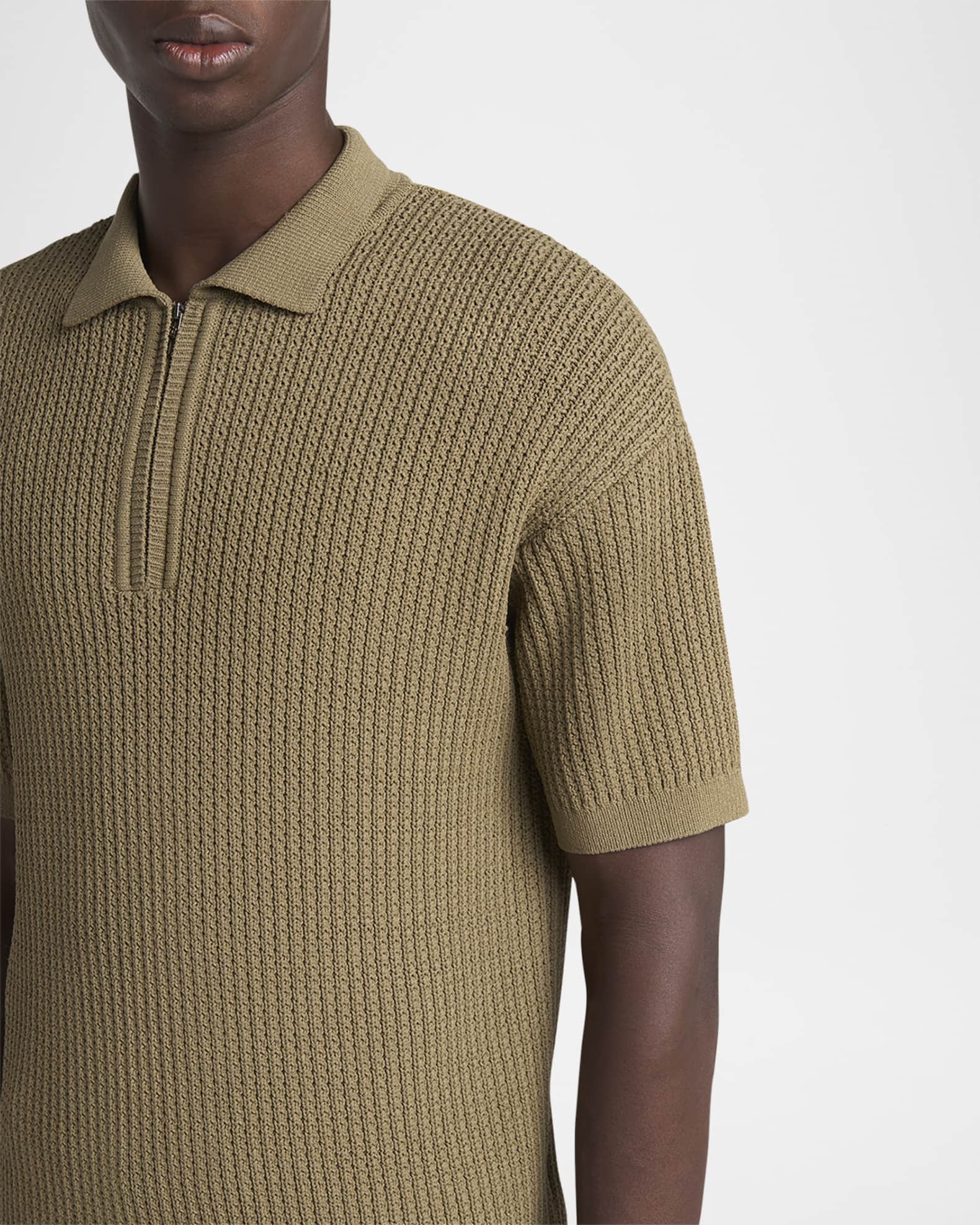 Giorgio Armani Men's Textured Knit Short-Sleeve Quarter-Zip Polo