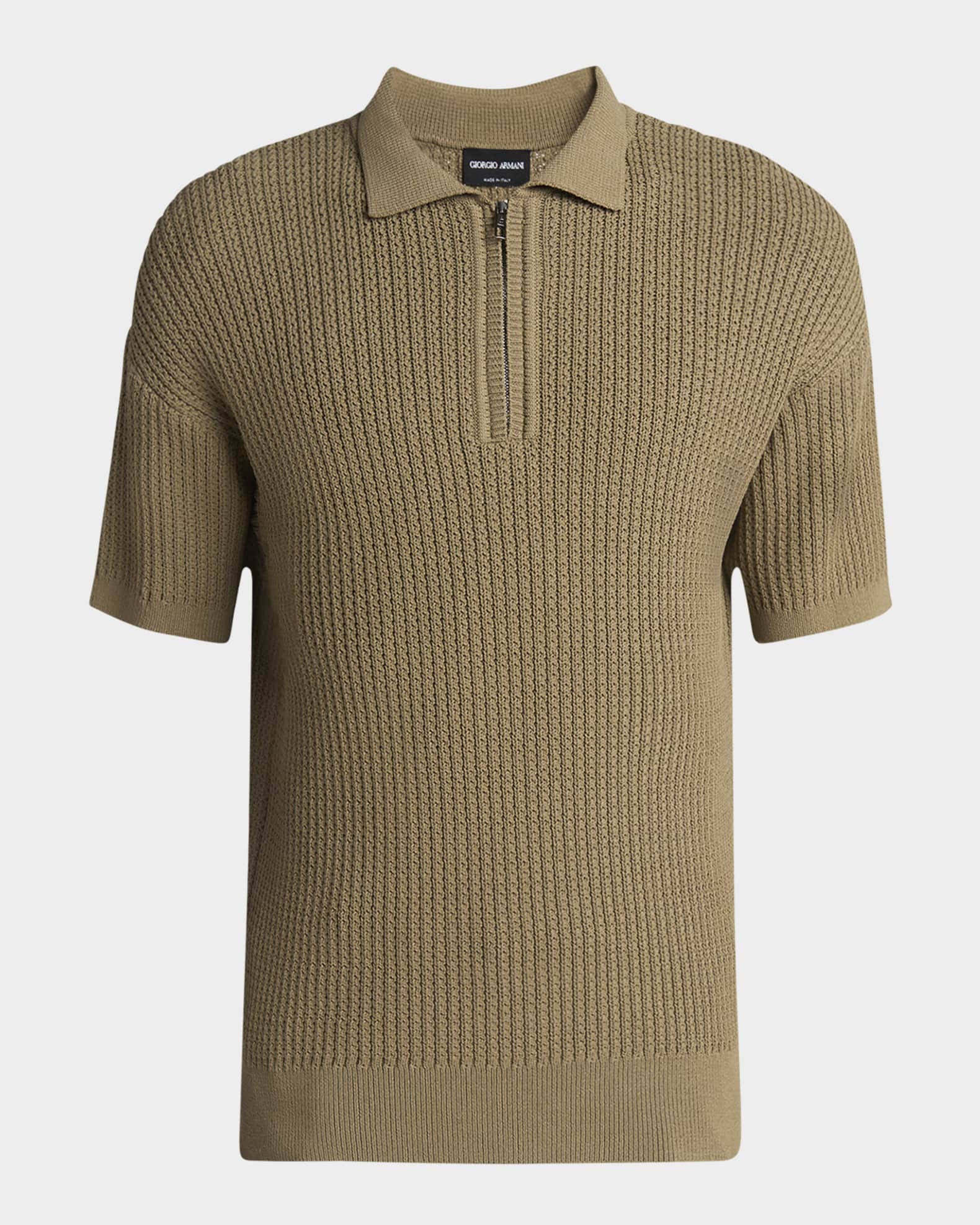 Giorgio Armani Men's Textured Knit Short-Sleeve Quarter-Zip Polo