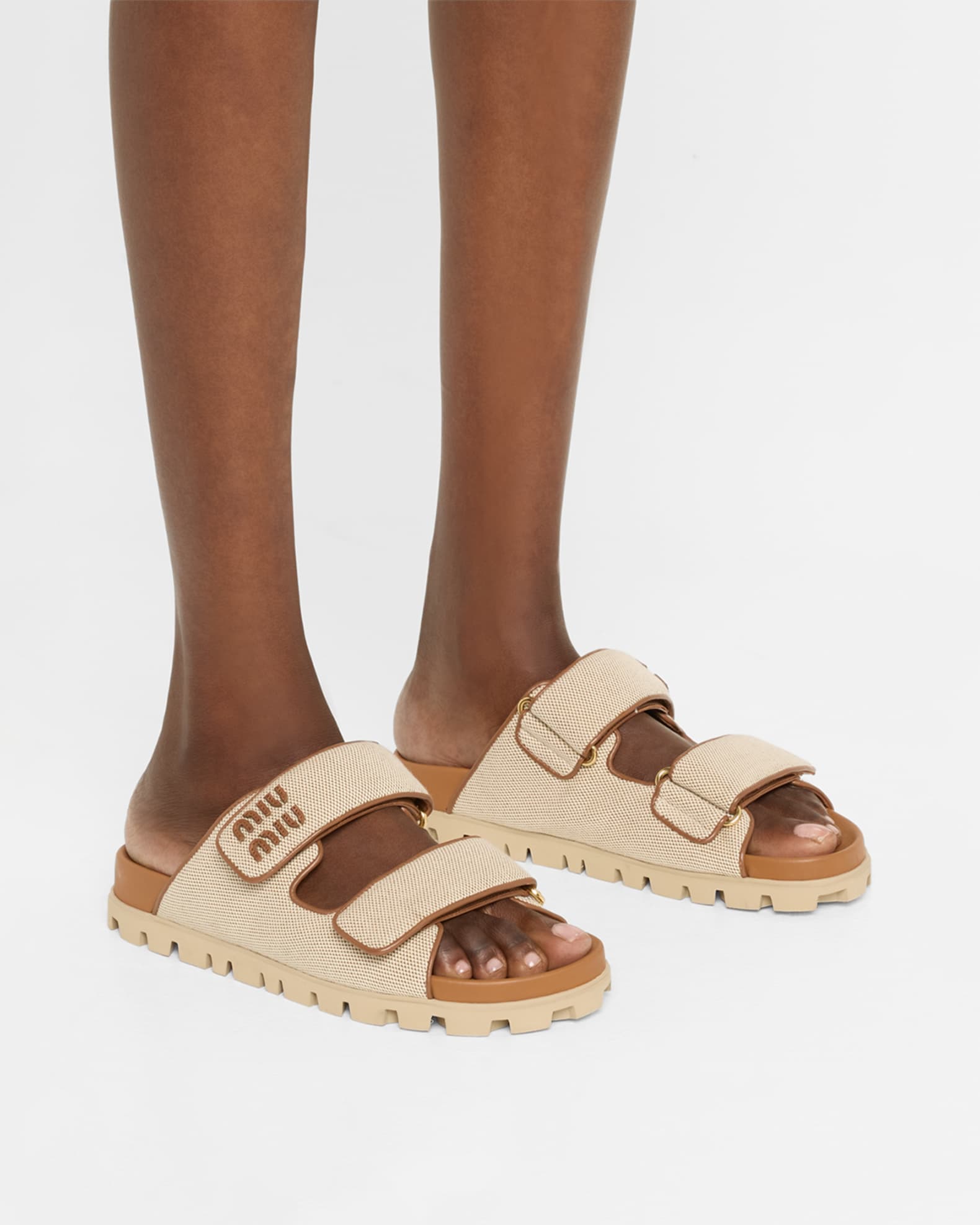 Miu Miu Canvas Dual-Grip Comfort Sandals | Neiman Marcus