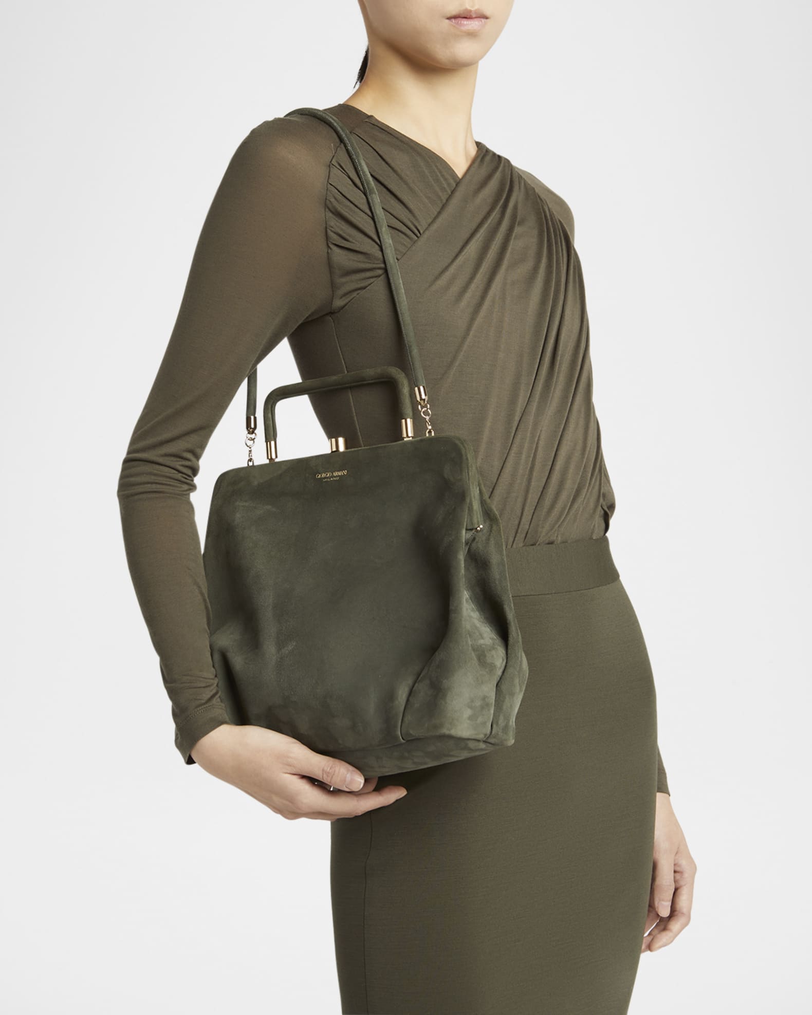 Giorgio Armani Pleated Suede Shoulder Bag | Neiman Marcus