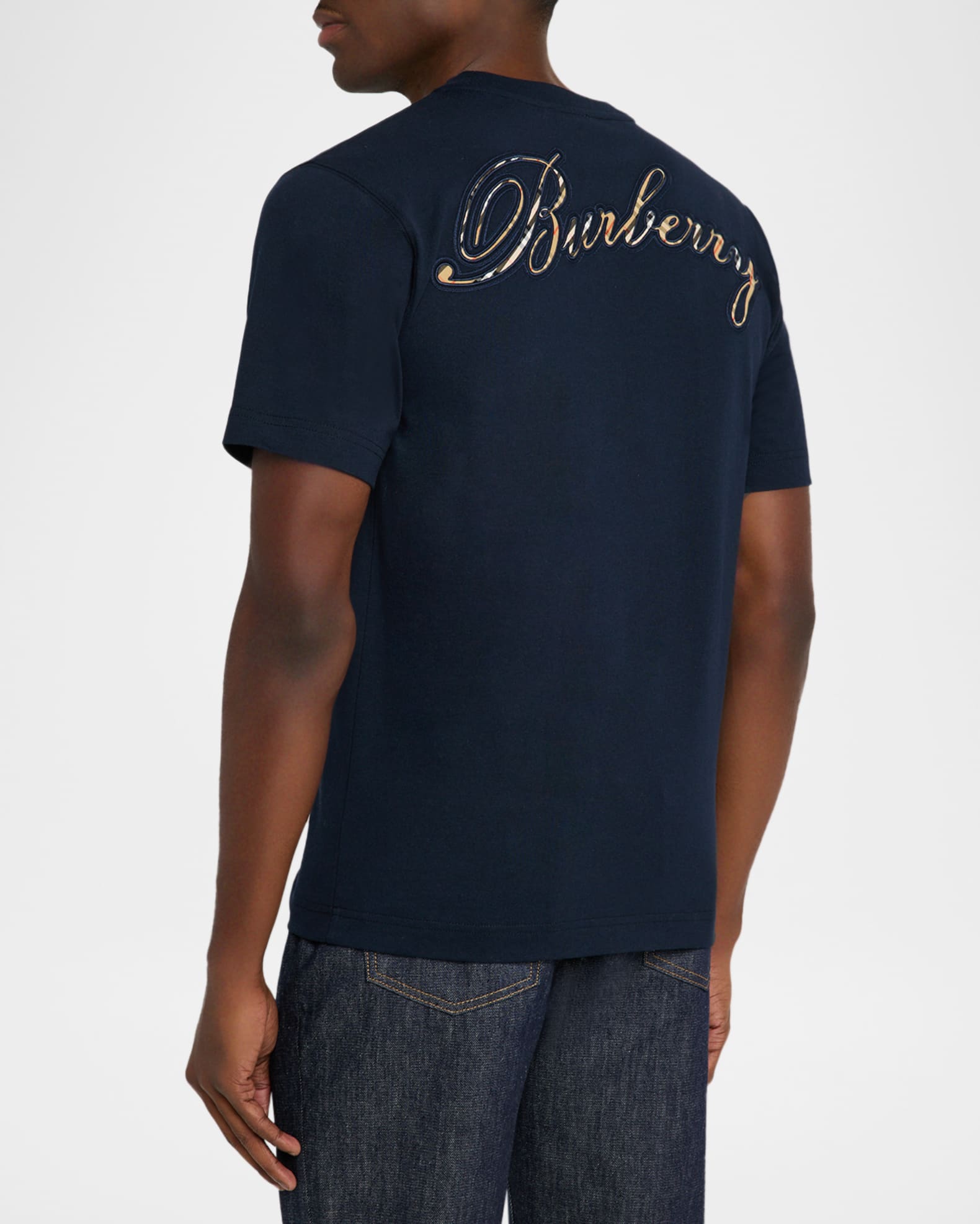 Burberry Men's Check Cursive Logo Cotton T-Shirt | Neiman Marcus