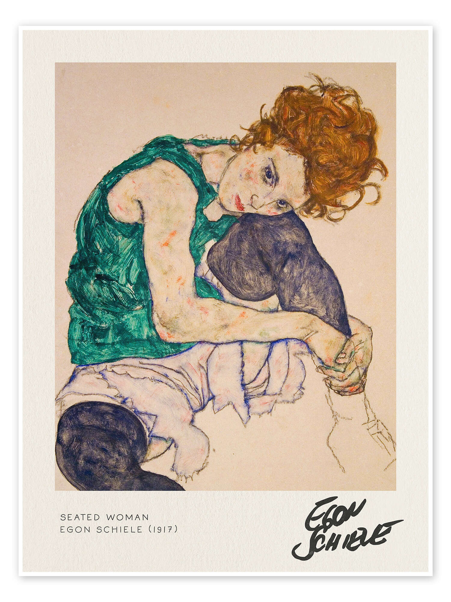 Seated Woman with Bent Knee, 1917 print by Egon Schiele | Posterlounge