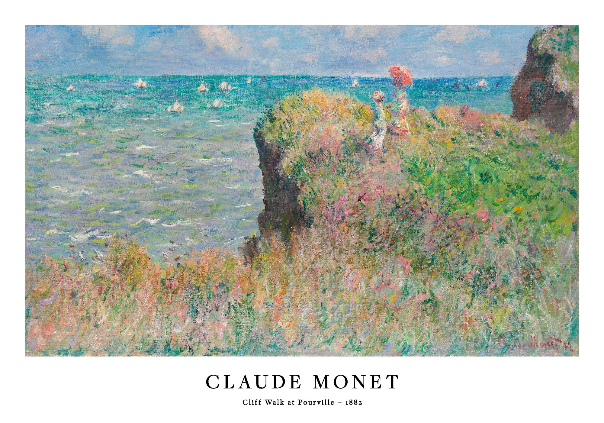 モネ - プールヴィルの断崖の散歩道 ポスター