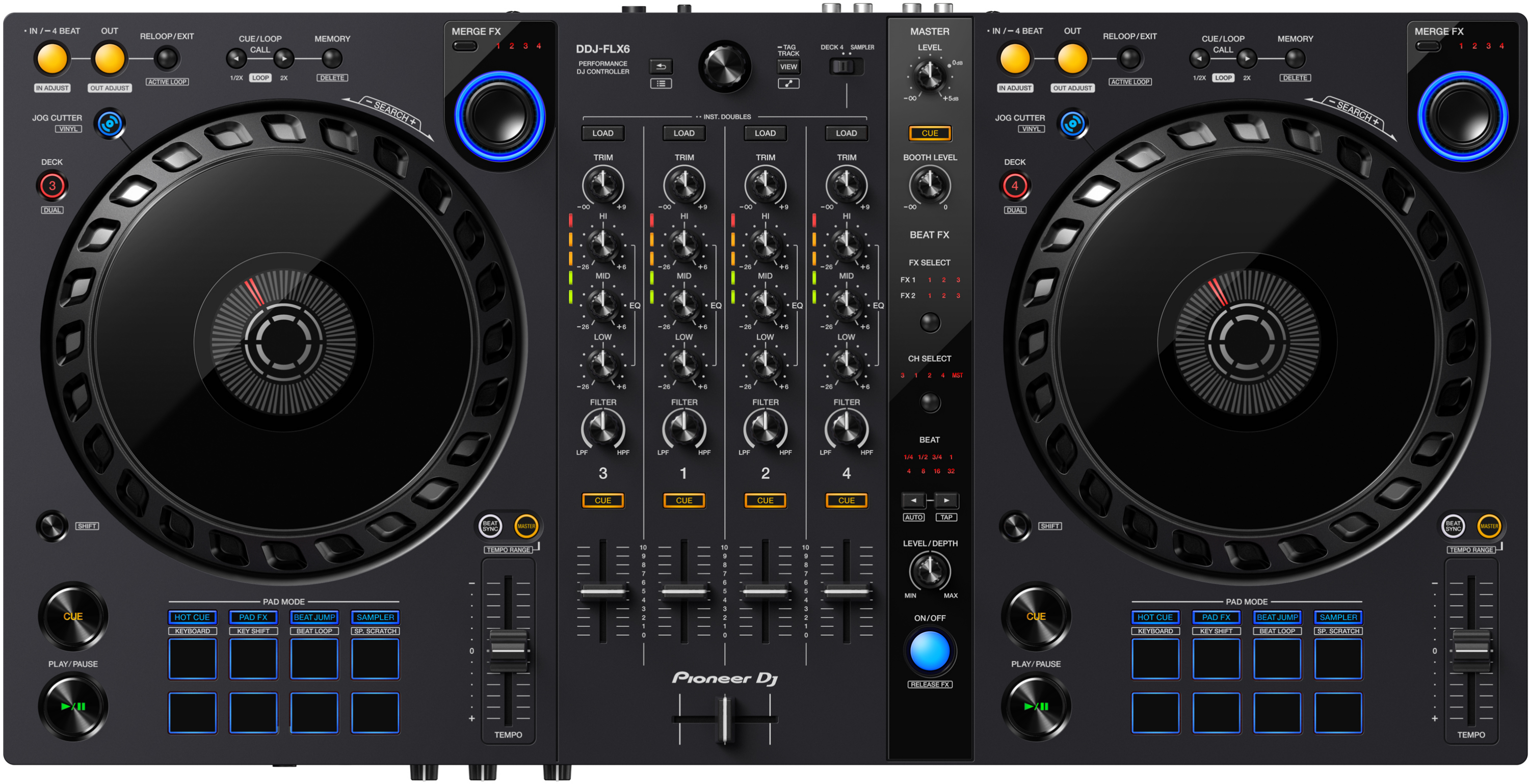 Pioneer DJ DDJ-FLX6 4-deck Rekordbox and Serato DJ Controller