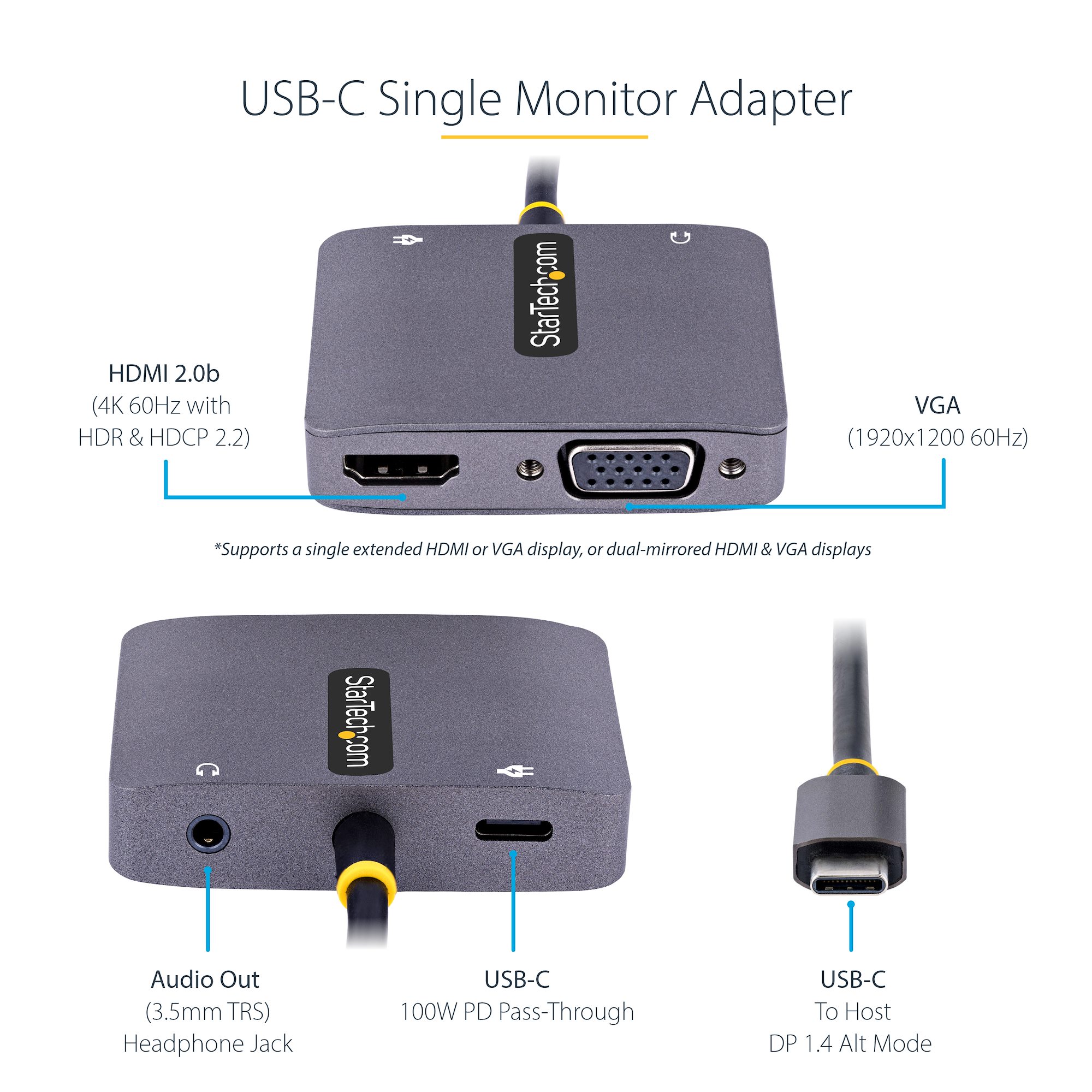 USB-C - HDMI & VGA変換アダプター／4K60Hz（HDMI） & 1080p（VGA