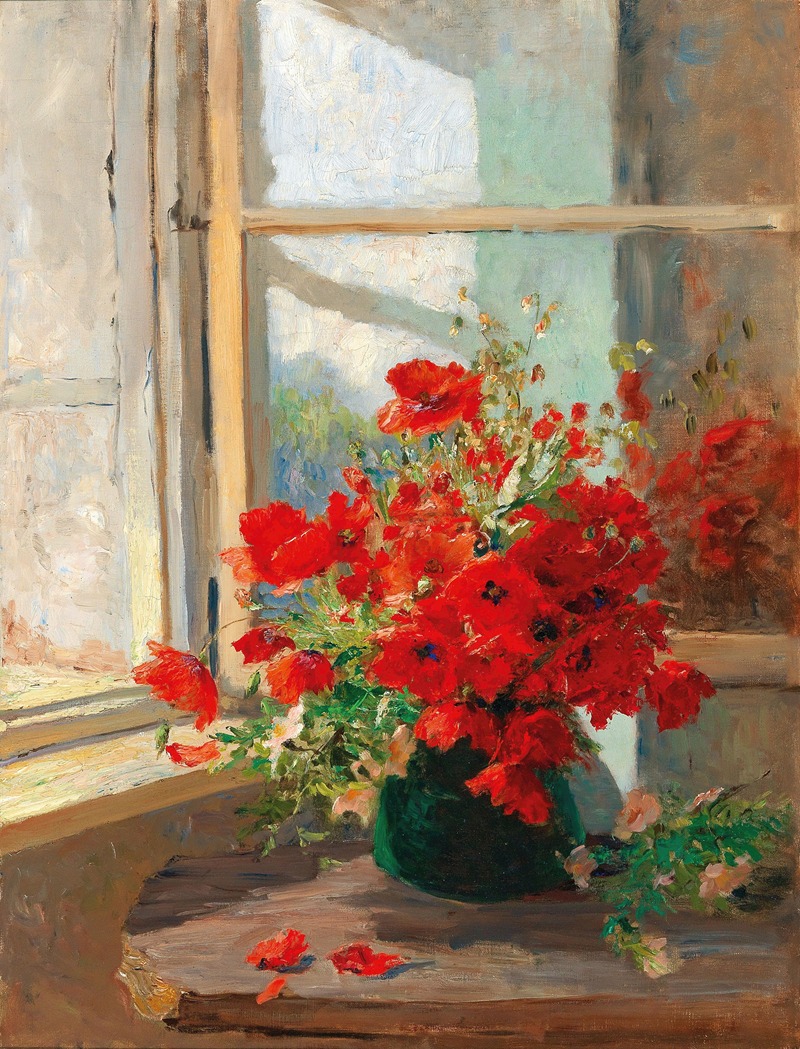 A bouquet of poppies by the window - Artvee
