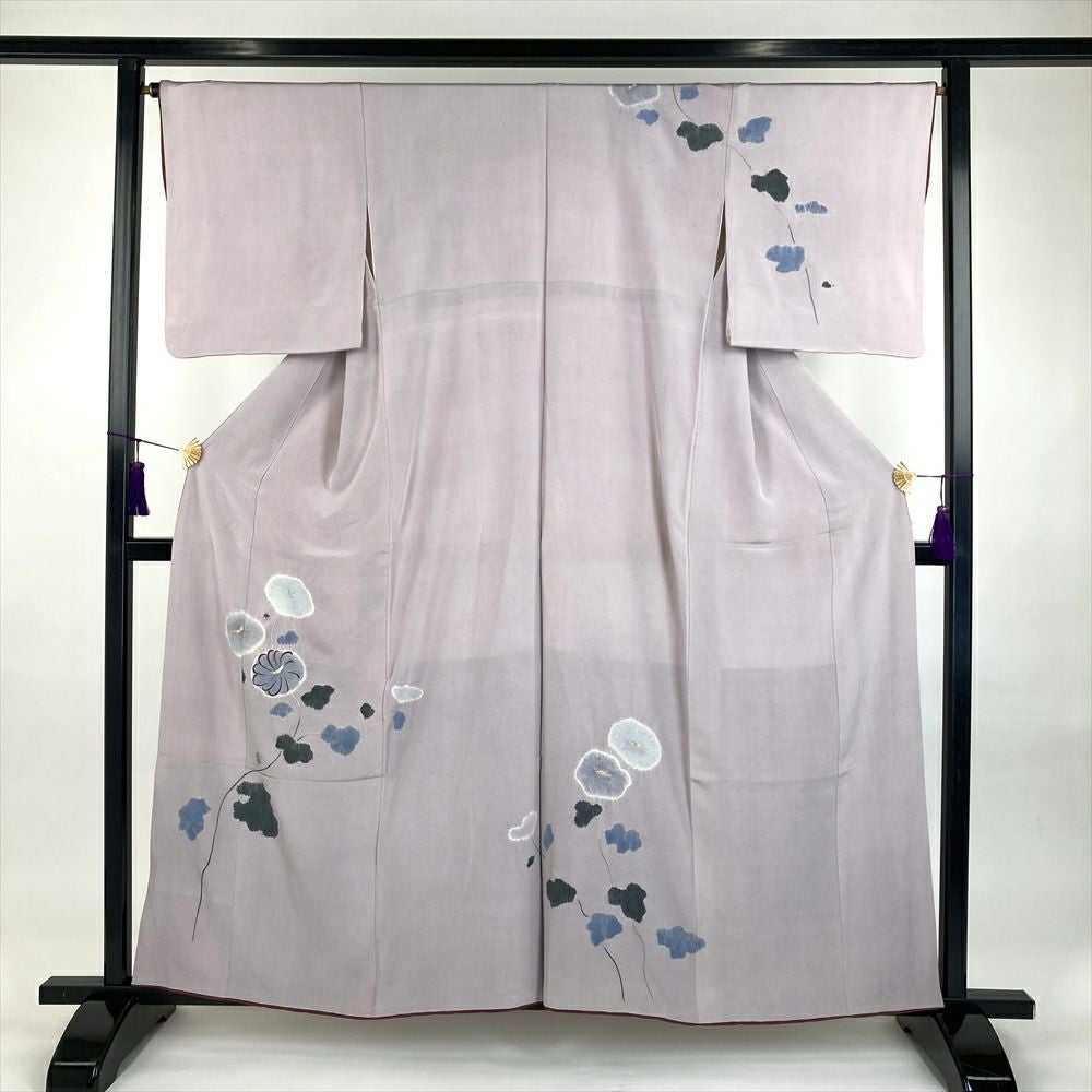 中古） 訪問着 薄藤色 紫系 セミフォーマル ちりめん 加賀調 四季花 袷