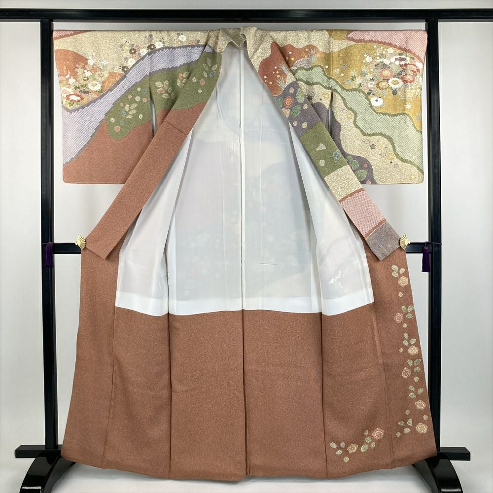 中古） 特撰京友禅 松井青々 訪問着 ピンク 珊瑚色 マルチカラー セミ