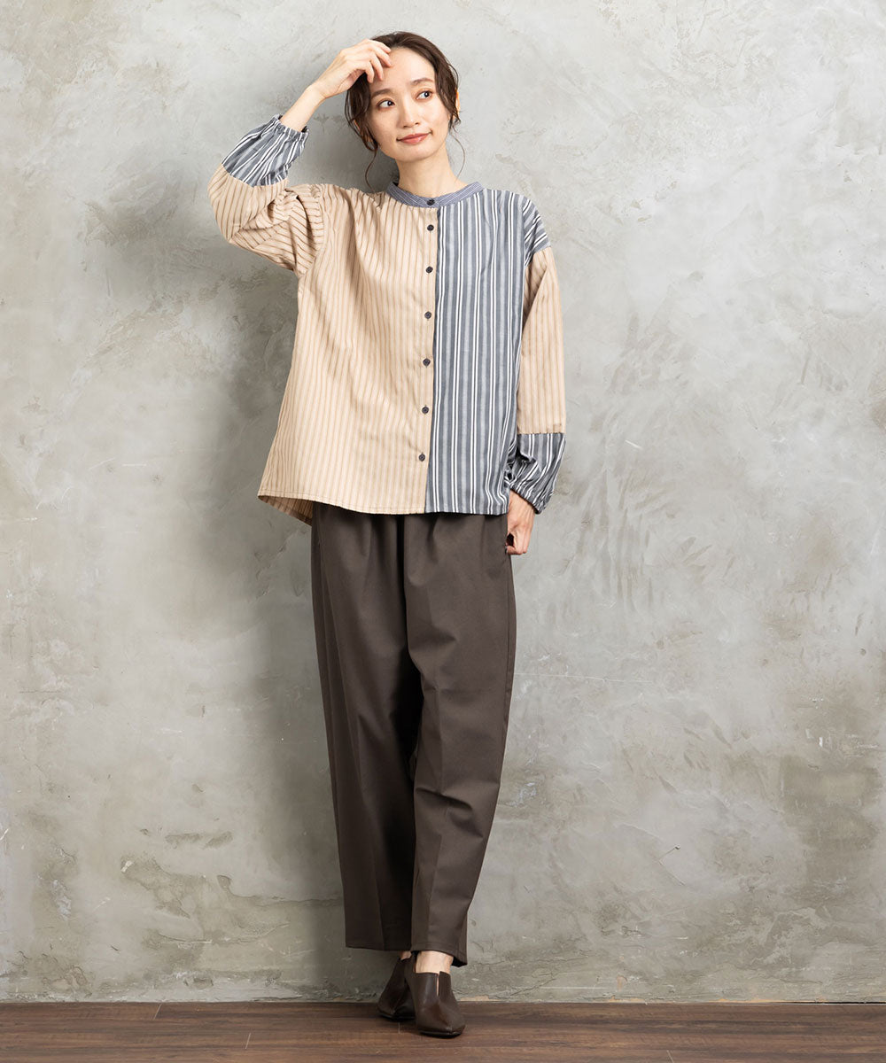 大きいサイズ レディース シャツ ストライプシャツ バンドカラー