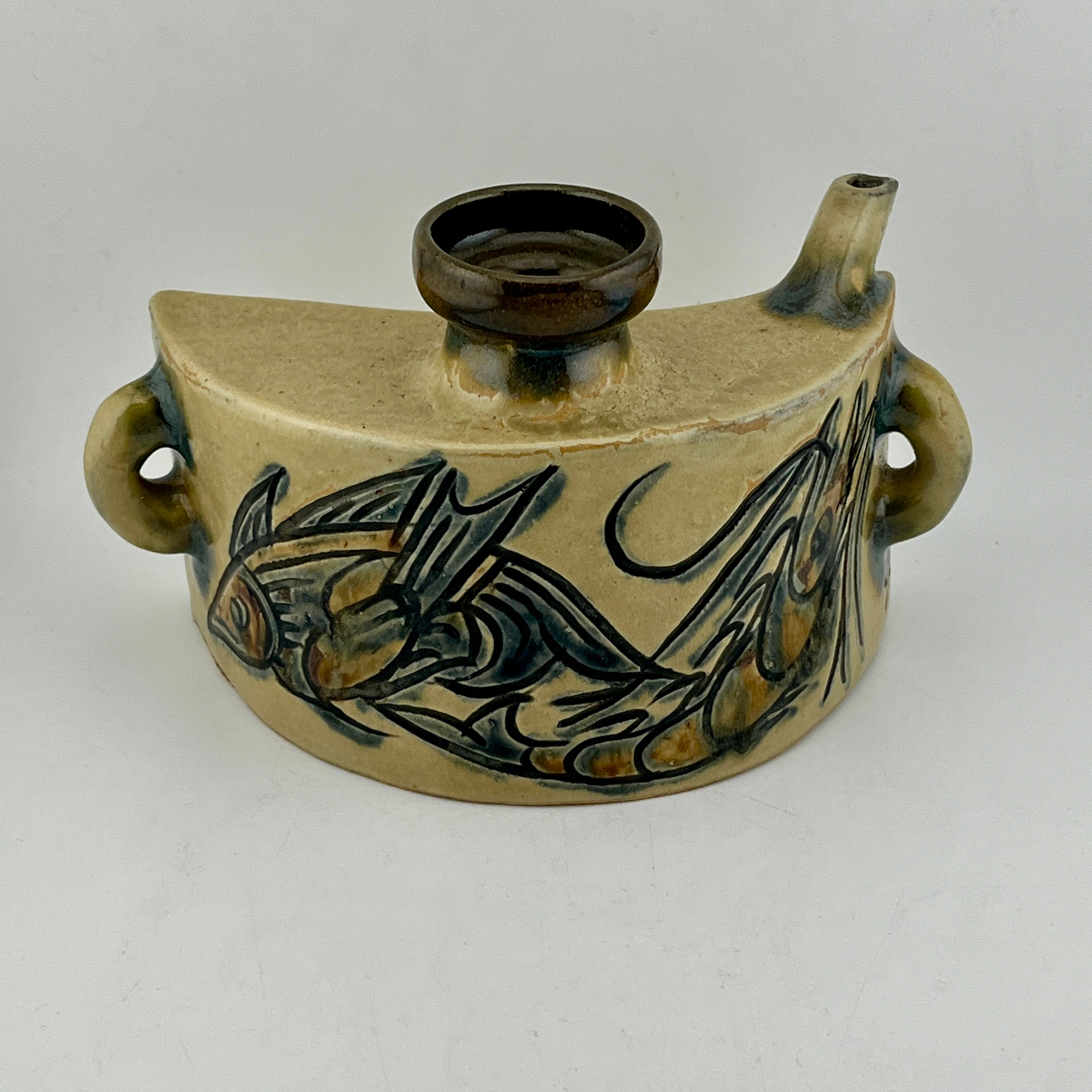 人間国宝 金城次郎 壷屋焼花瓶 栞 共箱 美品 壺屋焼 笑魚海老紋花瓶