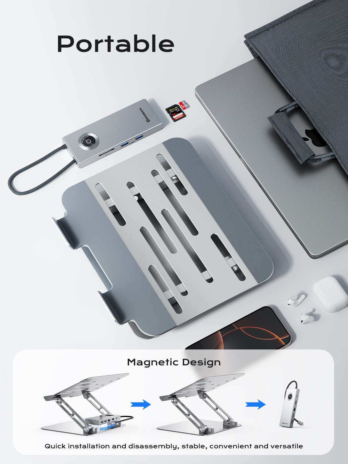 Minisopuru 2-in-1 Laptop Stand with USB-C Hub Workstation | MD801M